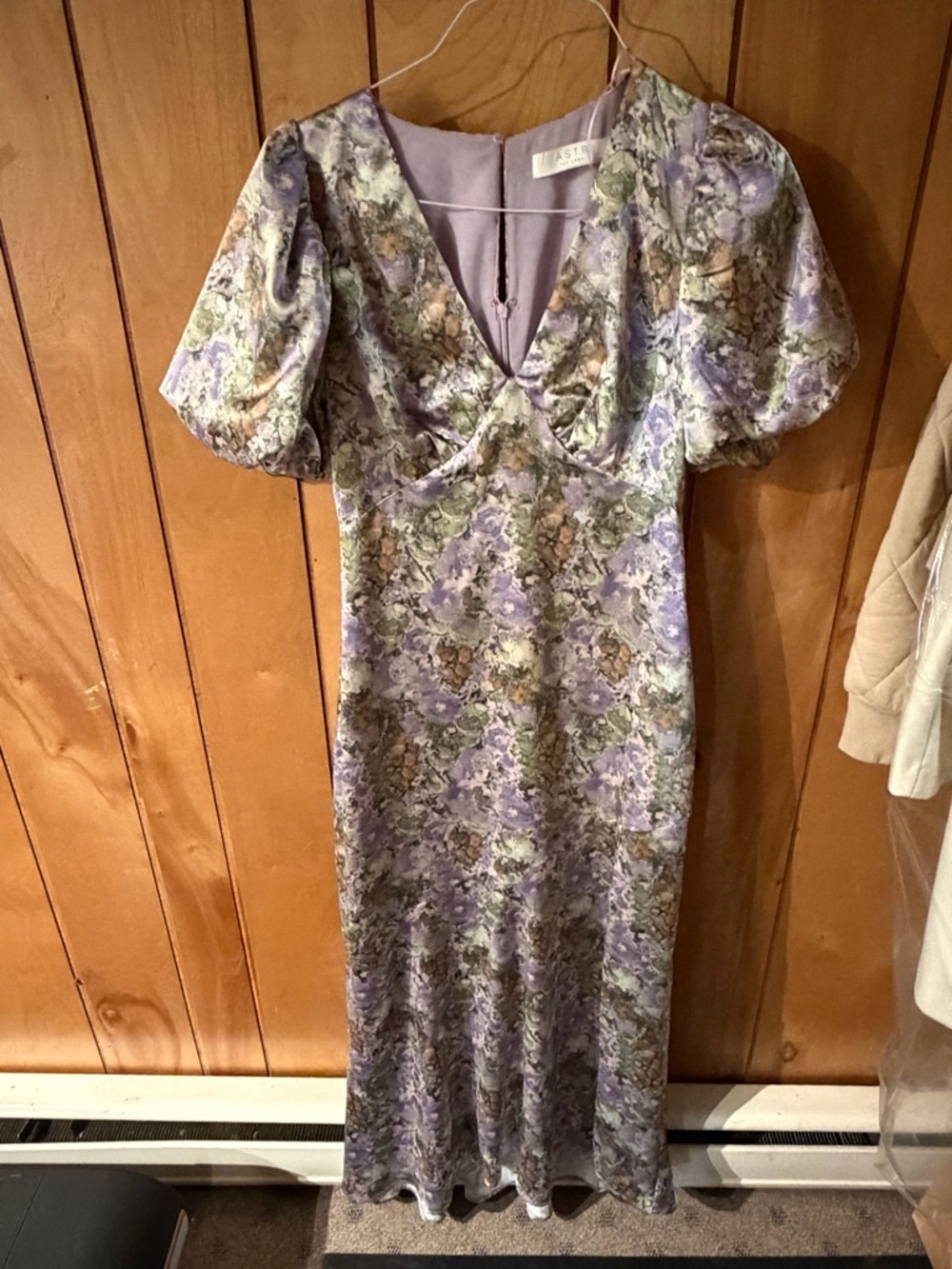 ASTR Lavender Green Floral Maxi Dress with Puff Sleeves